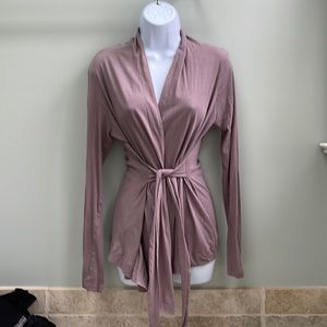 Velvet Belted Cotton Cardigan Pale Gray-Purple